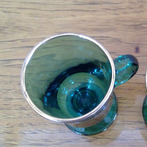 S/4 Gold-rimmed Green Vintage Libbey Irish Coffee Pedestal Mugs, St. Patty's Day - Picture 6 of 10